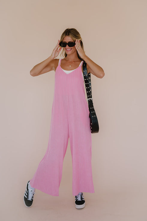 Everyday Ease Ribbed Jumpsuit// Barbie Pink